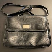 Liz Claiborne Black Faux Leather Crocodile Laptop Case Shoulder Bag