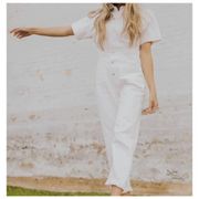 We The Free Womens Marci Jumpsuit Ivory Elastic Waist Short Sleeve Long L New