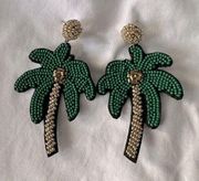 NEW Green and Gold Beaded Palm Tree Lisi Lerch Statement Earrings