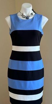 Tommy Hilfiger Stripe Blue Black & White sleeveless Dress Sz 8 Zip In Ba…