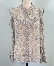 Robert Rodriguez Women's Cold Shoulder Ruffles Silk Button Up Blouse Size 4