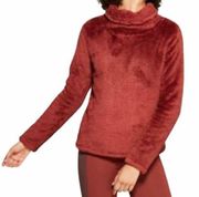 Joy Lab Teddy Fleece Cowl Neck Pullover Sweater Top Thumb Holes Red Medium