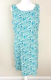 Lord & Taylor Women's Vintage Cotton Floral Blue Shift Mini Dress Size 12