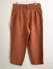 Madewell Womens Capri Pants Size 10 Orange Paperbag Crop Linen Blend Breathable