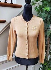 Eyeshadow Women Cream Ramie Long Sleeve Buttons Front Casual Cardigan Sweater M