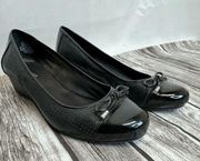 Easy Spirit Women's Black Leather Wedge Heels Shiny Bow Tie Toe 6 6M Slip On