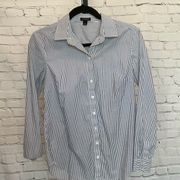 Ann Taylor Grey/Blue and White Striped Button Down Shirt Size 2