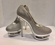 Vigo Fiore silver glitter and rhinestone size 8 platform heels.