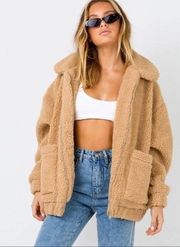 I. Am. Gia. Pixie Teddy Coat Zip Up Oversized Jacket Caramel tan Brown size XS