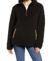 Thread & Supply Black Fleece Jacket SMALL Quarter Zip Oversized Sherpa Wubby NEW