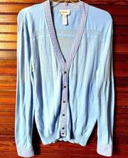 Diesel Blue Button front Cardigan Sweater Unisex Blue with Pinstripe Size M