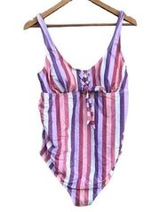 Isabel Maternity one-piece swimsuit pink purple white  stripes size large