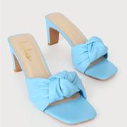 BNWOT Lulu’s Lunko Blue High Heeled Slide Sandals Size 6