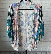 Shyanne Multicolor Floral Print Kimono with Bell Sleeves Size Medium