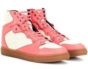 Balenciaga pink leather & ivory canvas high top lace up sneakers / boots 40 NWOT