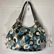 Coach | Mia Bias Op Art Maggie Satin Logo Print Mini Shoulder Bag Blue Ivory