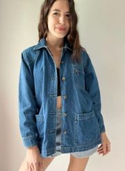 Vintage 90s Cabin Creek Multi Pocket Button Up Denim Jacket Plaid Detail Size M