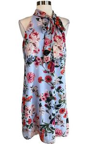 Vince Camuto Women's Dress Size 14 Blue Floral Print Chiffon Halter Neck Shift