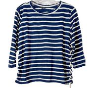 PaperMoon Women's Striped 3/4 Sleeve Crew Neck T-Shirt Blue White Size Large