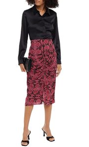 NWT  Carr Ruched Pink Snake Print Crepe Midi Skirt