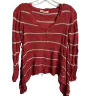 Pink Republic Shirt Womens X-Small Red White Striped V-Neck Knit Asymmetrical