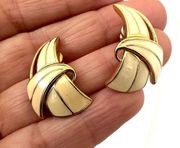 Trifari vintage beige enamel abstract post earrings