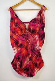 Cacique Pink Orange Black Chevron Underwire Ruched Tankini long Swim Top 44D 44