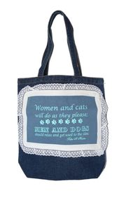 Blue Denim Unlined Open Top Tote with Pet Lover Graphic Design NWT