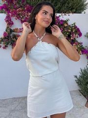 dress mini halter linen beaded summer vacation casual