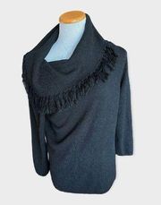 Womens Lee Jeans Black Fringe Cowl Neck Sweater - Sz L