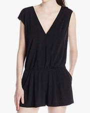 Black Sleeveless V-Neck Faux Wrap Classic Thalia Romper size Small