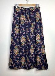 Vintage 90s Y2K Crazy Horse Navy Long Midi Floral Cottagecore Skirt womens L