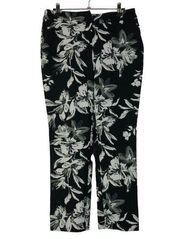 Cynthia Rowley Black & White Floral Straight Leg Pants 6