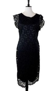 En Focus Studio Sheath Midi Dress Bodycon Black Lace Illusion Women’s Size 12