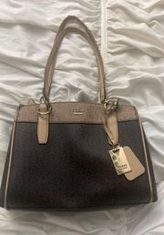 Brown And Tan  Logo Medium Sized Bag