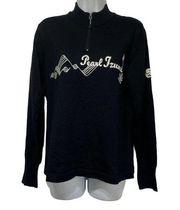 Pearl Izumi Black embroidered Wool half zip sweater Size L