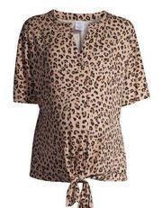 Time and Tru Womens Animal Print Beige Brown Maternity Top Size Small 4-6 10 New