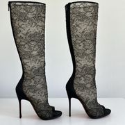 Rare Christian Louboutin 20th Anniversary Black Crepe Satin Lace Boots Size: 36