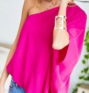 Main Strip One Shoulder Draped Blouse Top Hot Pink Size Small