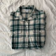 Old Navy NWT  Cream and Green Long Sleeve Button Down Flannel Shirt