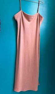 a new day. thin-strap square neck mauve pink midi slip dress with split hem