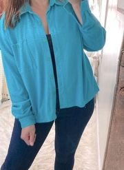 Vintage Jantzen turquoise knit button up top size large