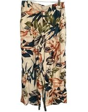 C & C California 100% Linen Tropical Hawaiian Spring Floral Wide Leg Pants L