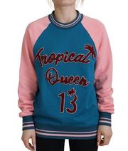 Dolce & Gabbana Blue Pink Queen Sequin Crystal Long Sleeve Sweater IT 44 / US L