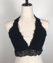 PINK Victoria’s Secret black lace halter bralette L