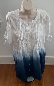 White Blue Western Cowboy Festival Cold Shoulder Mini Dress, size M