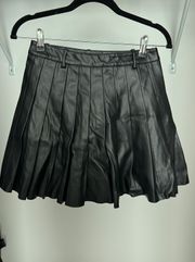 Faux Leather Pleated Belted Mini Skirt