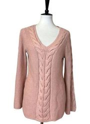 Westport Dressbarn V-neck Cable Knit Sweater Pink Shimmer Women’s Size M