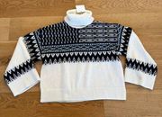 L'Academie Caledon Boxy Fairisle Turtleneck Sweater in White and Black