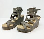 BKE Sole Green Strappy Criss Cross Wedge Heels US 8.5